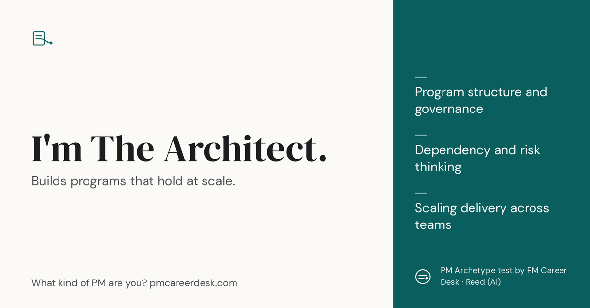 Share card: The Architect. Builds programs that hold at scale.