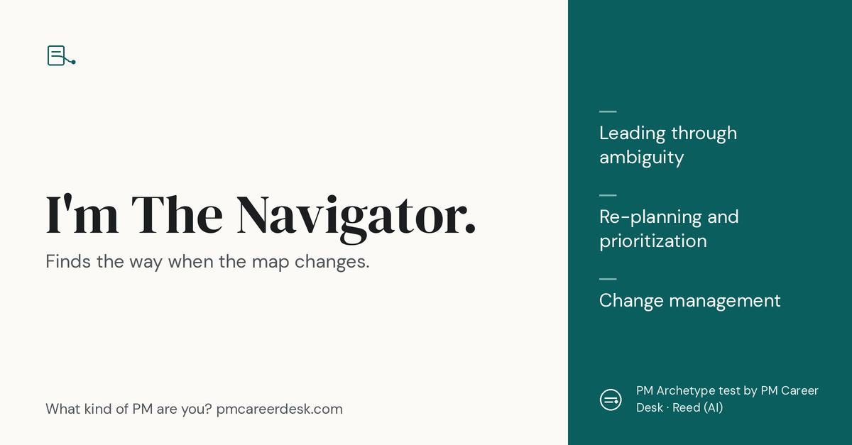 Share card: The Navigator. Finds the way when the map changes.