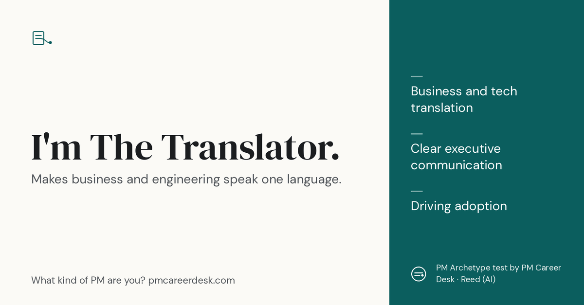 Share card: The Translator. Makes business and engineering speak one language.